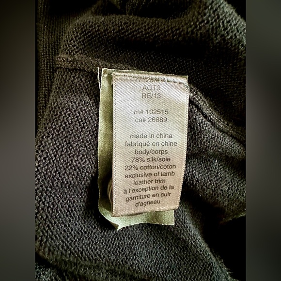 John Varvatos Men's Black Silk V-Neck Knit Cardigan with Leather Trim - Picture 9 of 10